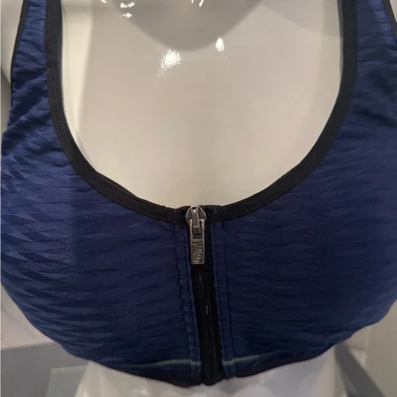 Zip-Front Navy Sports Bra - Picture 2 of 5